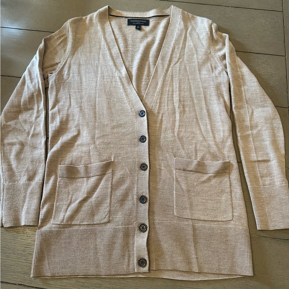 Women's Beige 100% Merino Wool Cardigan